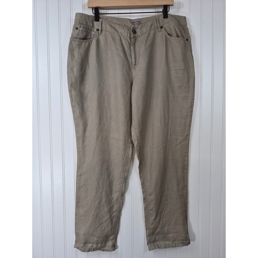 NWT J. Jill Womens 16P Petite Birch 100% Linen Straight Leg 5-Pocket Pants 39x29